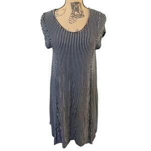 Small Vision Black & White Striped Short Sleeve Knit T-shirt Dress